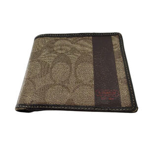 Coach Bifold Wallet Brown Signature Coated Canvas Wallet
